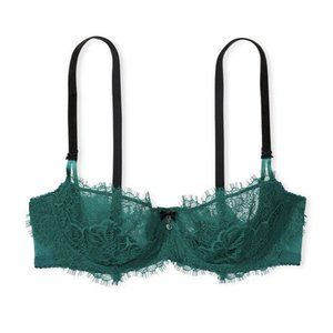 Dream Angels Wicked Unlined Lace & Velvet Balconette Bra - Green 34D